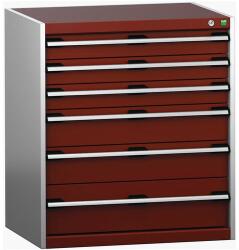 bott Műhely fiókos szekrény Bott Cubio 200, 90 x 80 x 65 cm, 6 fiókos, szürke-piros