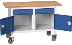 bott Verso Storage mobil műhelyasztal, 125 x 60 x 83 cm, multiplex, 2 fiók, 2 szekrény, szürke-kék