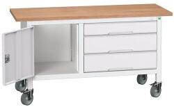bott Verso Storage mobil műhelyasztal, 150 x 60 x 83 cm, multiplex, 3 fiók, 1 szekrény, szürke-szürke