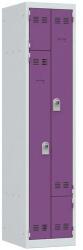 Vinco hegesztett öltözőszekrény, Z-ajtóval, 2 rekesszel, forgóretesszel, szürke/lila
