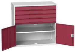 bott Műhely fiókos szekrény Bott Verso, 100 x 105 x 55 cm, 4 fiók, 1 szekrény, szürke-piros