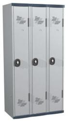 Acial hegesztett öltözőszekrény, 3 rekeszes, 300 mm, forgóretesszel, szürke/szürke