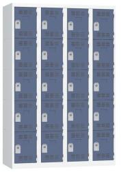 Vinco hegesztett öltözőszekrény, 4 oszlopban 20 rekesszel, 300 mm, hengerzárral, szürke/kék