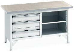 bott Cubio Tároló műhelyasztal, 84 x 150 x 75 cm, 3 fiók, nyitott polccal, linóleum, szürke-szürke