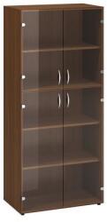 Alfa Office Alfa 500 magas, széles szekrény, 178 x 80 x 45, 8 cm, üvegajtóval, dió mintázat