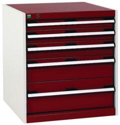 bott Műhely fiókos szekrény Bott Cubio, 70 x 65 x 65 cm, 5 fiókos, szürke-piros