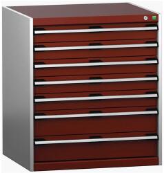 bott Műhely fiókos szekrény Bott Cubio 200, 90 x 80 x 75 cm, 7 fiókos, szürke-piros