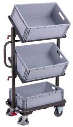 Cordes Függőleges fogantyúval és 3 tárolórekesszel ellátott kocsi, ferde polcokkal, szürke