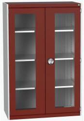 bott Műhelyszekrény átlátszó ajtókkal Bott Cubio, 160 x 105 x 52, 5 cm, 3 polccal, szürke-piros