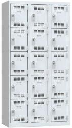 Vinco hegesztett öltözőszekrény, 3 oszlopban 15 rekesszel, 300 mm, hengerzárral, szürke/szürke