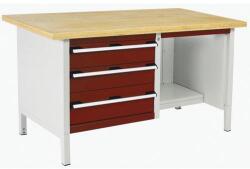 bott Műhelyasztal Bott Cubio Tároló, 84 x 150 x 75 cm, 3 fiók, polcok, multiplex, szürke-piros