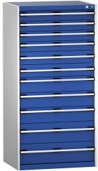 bott Műhely fiókos szekrény Bott Cubio 200, 160 x 80 x 65 cm, 11 fiókos, szürke-kék