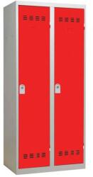 Vinco hegesztett öltözőszekrény válaszfallal, 2 rekeszes, 400 mm, hengerzárral, szürke/piros