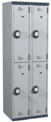 Acial hegesztett öltözőszekrény, 2 oszlopban 4 rekesszel, 300 mm, számkódos zárral, szürke/szürke