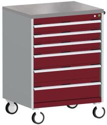 bott Cubio mobil komód, 109 x 80 x 65 cm, 6 fiókos, linóleum, szürke-piros
