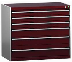 bott Műhely fiókos szekrény Bott Cubio 200, 90 x 105 x 65 cm, 6 fiókos, szürke-piros