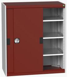 bott Műhelyszekrény tolóajtókkal, 120 x 105 x 52, 5 cm, 3 polccal, szürke-piros