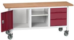 bott Mobil műhelyasztal Bott Verso Storage, 175 x 60 x 83 cm, multiplex, 3 fiók, 1 polc, 1 szekrény, szürke-piros