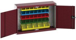 bott Cubio akasztós szekrény dobozokkal és perforált panelekkel szerszámokhoz, 70 x 105 x 32, 5 cm, 33 doboz, szürke-piros