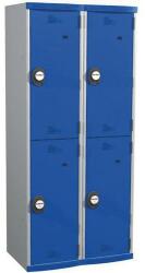 Acial hegesztett öltözőszekrény, 2 oszlopban 4 rekesszel, 400 mm, számkódos zárral, szürke/kék