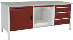 bott Műhelyasztal Bott Cubio Tároló, 84 x 200 x 75 cm, 1 szekrény, 3 fiók, polcok, linóleum, szürke-piros