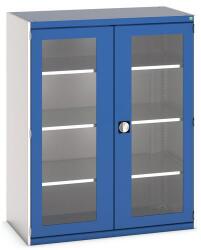 bott Műhelyszekrény átlátszó ajtókkal Bott Cubio, 160 x 130 x 65 cm, 3 polccal, szürke-kék