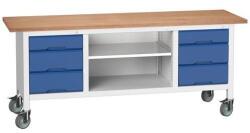 bott Mobil műhelyasztal Bott Verso Storage, 200 x 60 x 83 cm, multiplex, 6 fiók, 1 polc, szürke-kék