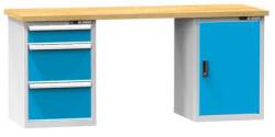 POLAK Műhelyasztal KOMBI LB5715, 1500 x 700 x 890 mm, BÜKK, szürkéskék