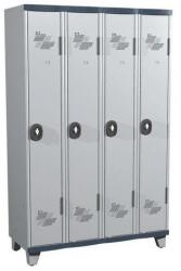 Acial hegesztett öltözőszekrény, 4 rekeszes, 300 mm, lábakon, forgóretesszel, szürke/szürke