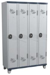 Acial hegesztett öltözőszekrény, 4 rekeszes, 300 mm, lábakon, hengerzárral, szürke/szürke