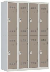 Vinco hegesztett öltözőszekrény, 4 oszlopban 8 rekesszel, 300 mm, forgóretesszel, szürke/barna