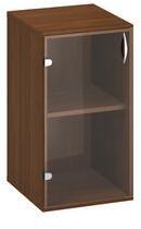 Alfa Office Alfa 500 alacsony, keskeny szekrény, 73, 5 x 40 x 45, 8 cm, üvegajtóval - balos kivitel, dió mintázat