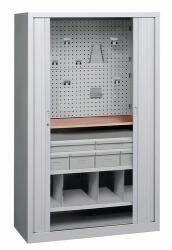 Vinco fém fiókos műhelyszekrény redőnnyel, 198 x 120 x 53 cm, szürke/szürke