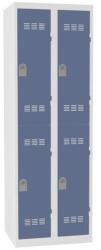 Vinco hegesztett öltözőszekrény, 2 oszlopban 4 rekesszel, 300 mm, hengerzárral, szürke/kék