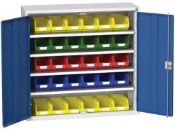 bott Verso szekrény dobozokkal, 100 x 105 x 35 cm, 4 polc, 30 doboz, szürke-kék