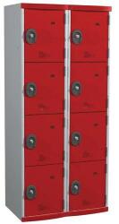 Acial hegesztett öltözőszekrény, 2 oszlopban 8 rekesszel, 400 mm, hengerzárral, szürke/piros