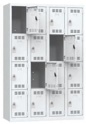 Vinco hegesztett öltözőszekrény, 4 oszlopban 16 rekesszel, 300 mm, forgóretesszel, szürke/szürke