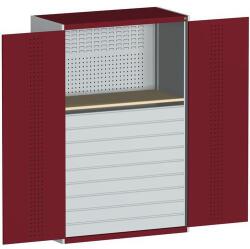 bott Fiókos műhelyszekrény Bott Cubio, multiplex, 200 x 130 x 65 cm, 9 fiókos, szürke-piros