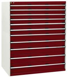 bott Műhely fiókos szekrény Bott Cubio, 160 x 130 x 75 cm, 11 fiókos, szürke-piros
