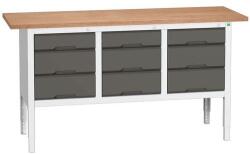 bott Verso műhelyasztal, állítható magasságú, 83-93 x 175 x 60 cm, multiplex, 9 fiókos, szürke-antracit