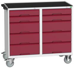 bott Karbantartó fiókos kocsi Bott Verso, 96, 5 x 105 x 55 cm, 10 fiókos, matt, szürke-piros