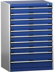 bott Műhely fiókos szekrény Bott Cubio 200, 120 x 80 x 65 cm, 10 fiókos, szürke-kék