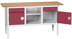 bott Verso műhelyasztal, állítható magasságú, 83-93 x 175 x 60 cm, multiplex, 2 fiók, 1 polc, 2 szekrény, szürke-piros