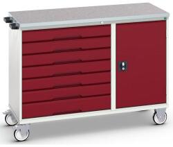 bott Karbantartó fiókos kocsi Bott Verso, 98 x 130 x 60 cm, 7 fiókos, szekrény, linóleum, szürke-piros