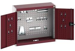 bott Cubio akasztós szekrény szerszámtartókkal és perforált panelekkel, 70 x 80 x 32, 5 cm, 20 tartó, szürke-piros