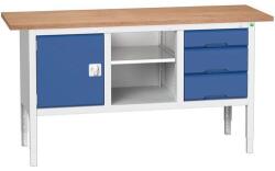 bott Verso műhelyasztal, állítható magasságú, 83-93 x 175 x 60 cm, multiplex, 3 fiók, 1 polc, 1 szekrény, szürke-kék