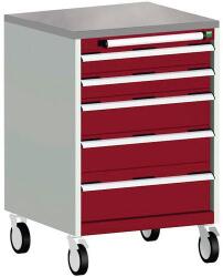 bott Cubio mobil komód, 99 x 65 x 65 cm, 5 fiókos, linóleum, szürke-piros