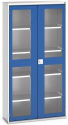 bott Műhelyszekrény átlátszó ajtókkal Bott Verso, 200 x 105 x 35 cm, 4 polccal, szürke-kék