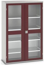 bott Műhelyszekrény átlátszó ajtókkal Bott Verso, 200 x 130 x 55 cm, 4 polccal, szürke-piros