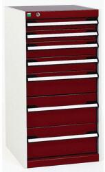 bott Műhely fiókos szekrény Bott Cubio, 100 x 52, 5 x 65 cm, 7 fiókos, szürke-piros